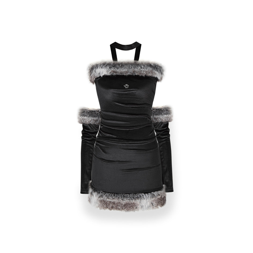NotAwear Chocker Fur Edge Off-Shoulder Velvet Dress - Mores Studio