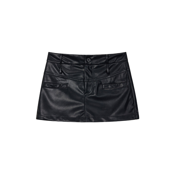 Via Pitti Classic Leather Skirt Shorts Black
