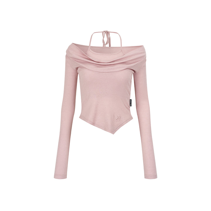 Via Pitti Fake-2-Piece Off Shoulder Halter Top Pink