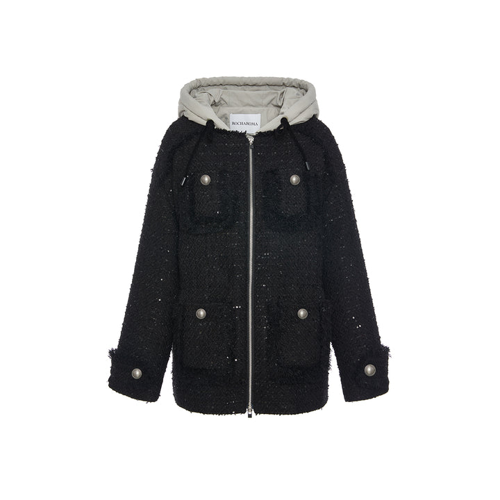 Rocha Roma Detachable Tweed Down Jacket Black