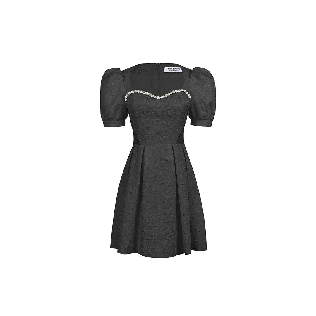 Three Quarters Rhinestone Chain Jacquard Dress Black - Mores Studio