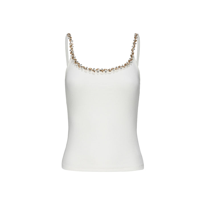 AGAM Sparking Rhinestone Camisole Vest White