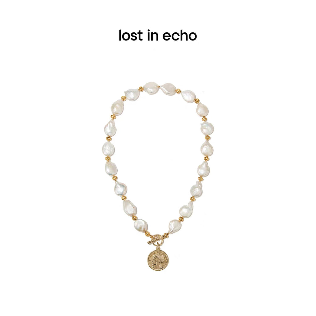 lost in echo/enamel heart pearl necklace