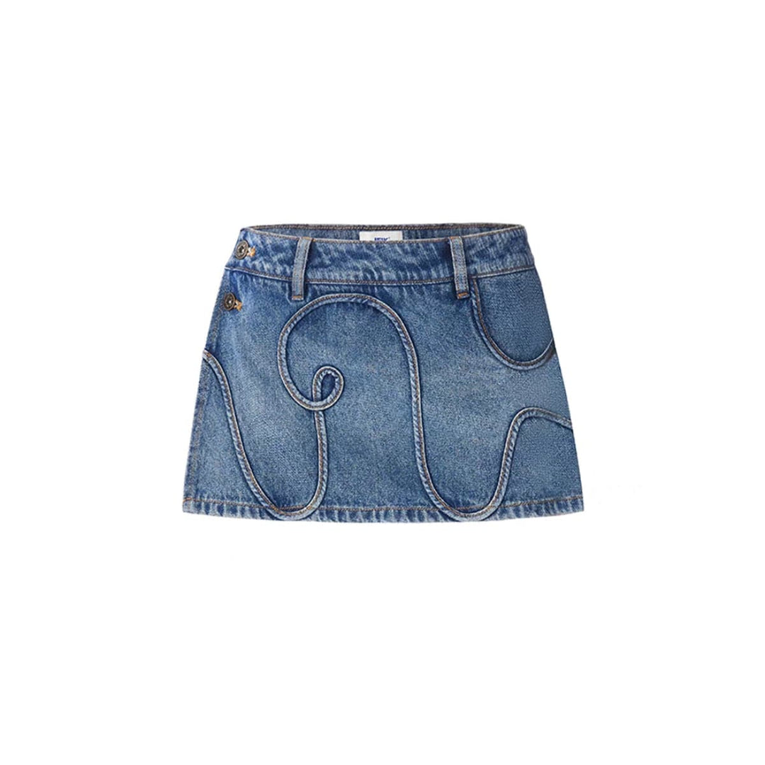 IFIK Metal Button Mini Denim Skirt Washed Blue - Mores Studio