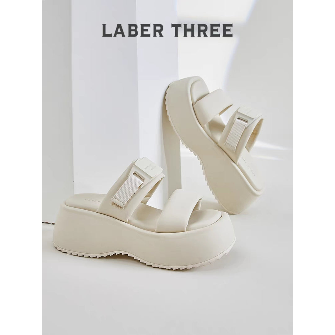 Laber Three Velcro Heel Slides White - Mores Studio