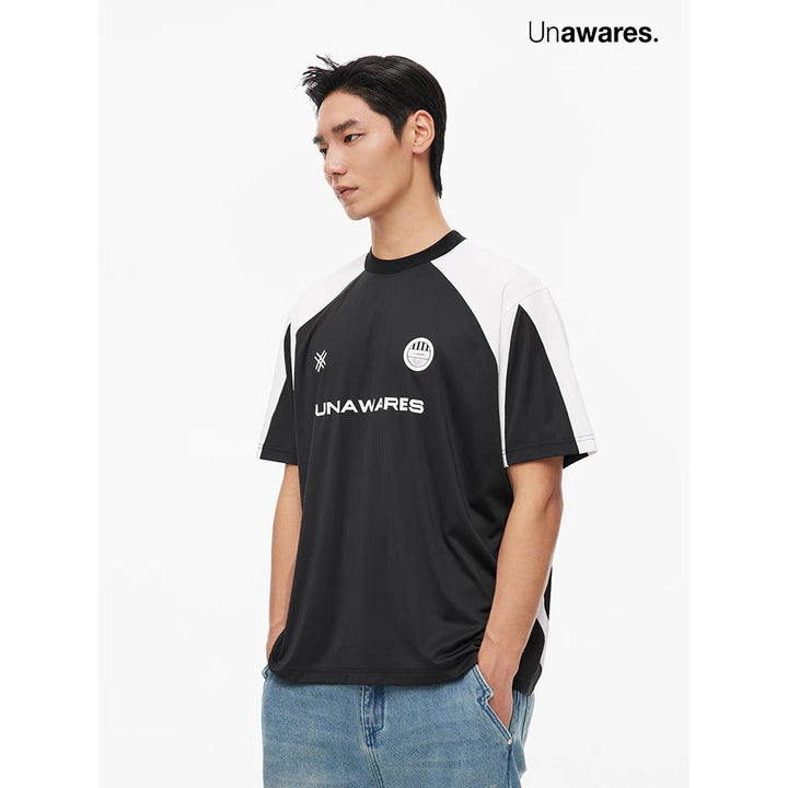 Unawares Color Blocking Jersey Logo Tee Black - Mores Studio