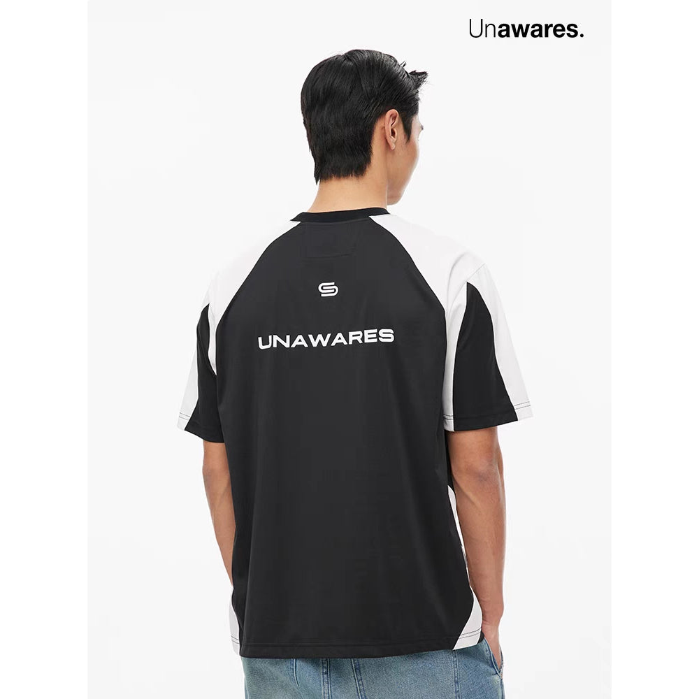 Unawares Color Blocking Jersey Logo Tee Black - Mores Studio