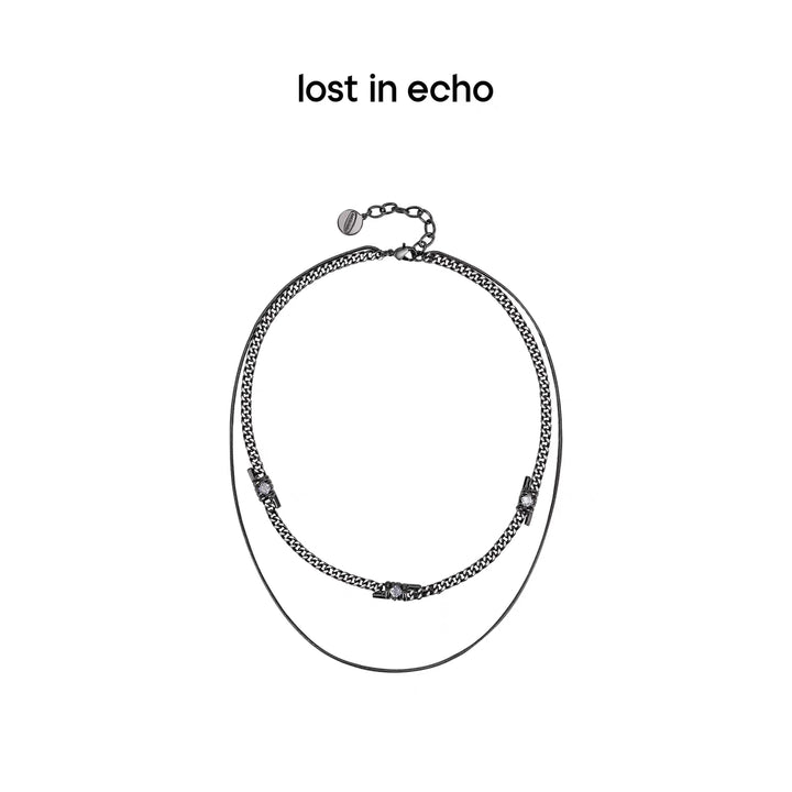 Lost In Echo Double Layer Zircon Necklace Black - Mores Studio
