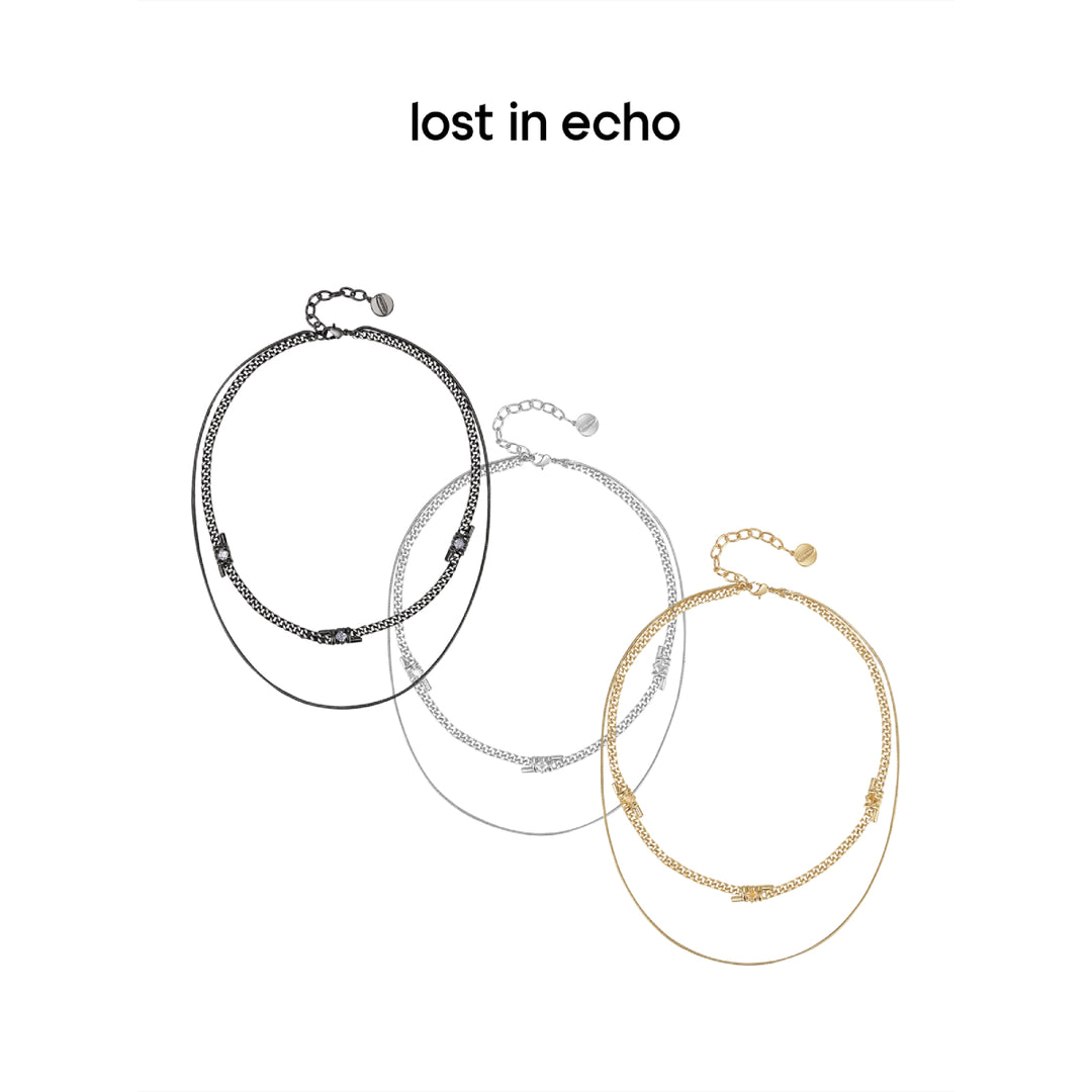 Lost In Echo Double Layer Zircon Necklace Sliver - Mores Studio