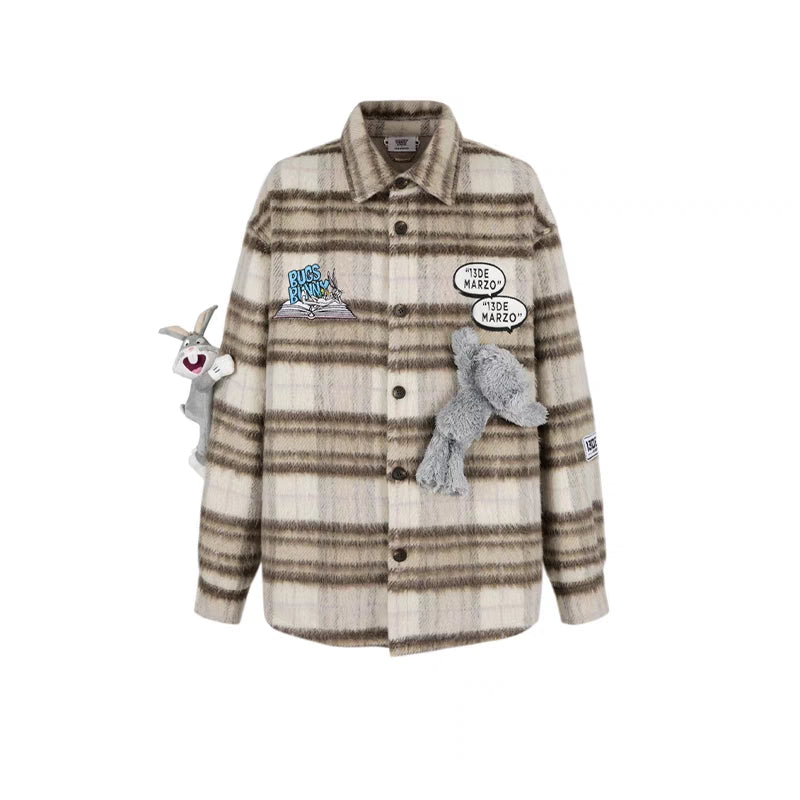 13De Marzo X Looney Tunes Bugs Bunny Plaid Shirt Coat Brown - Mores Studio