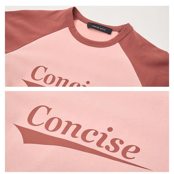 Concise White Printed Logo Slim Raglan Tee Pink - Mores Studio