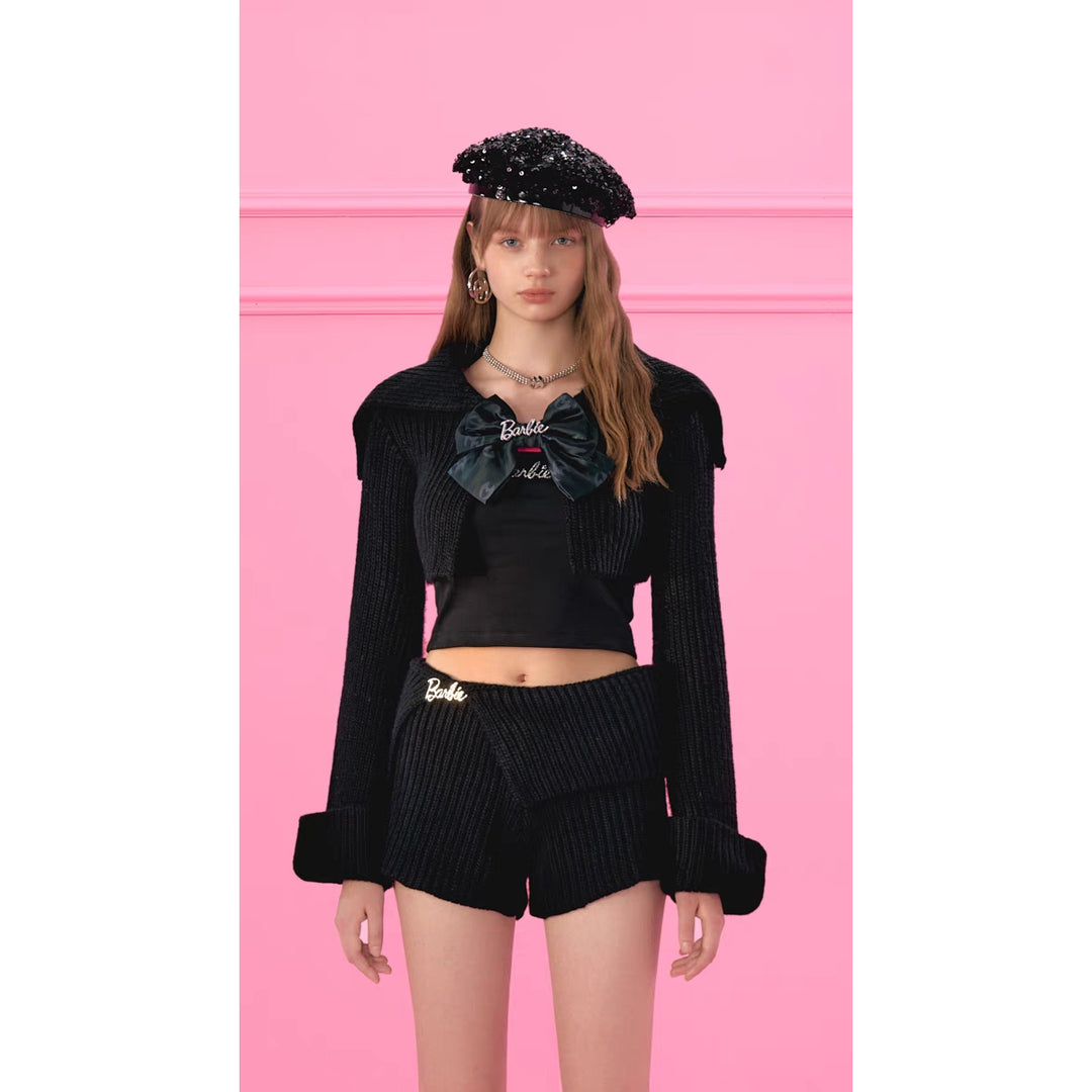 Weird Market X Barbie Cropped Knit Cardigan Black - Mores Studio