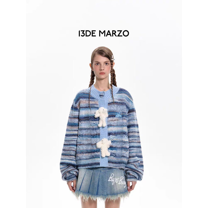 13De Marzo Bear Button Space Dye Cardigan Blue - Mores Studio