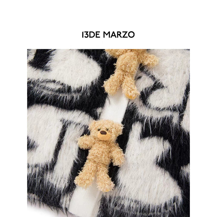 13De Marzo Monogram Bear Button Furry Cardigan - Mores Studio