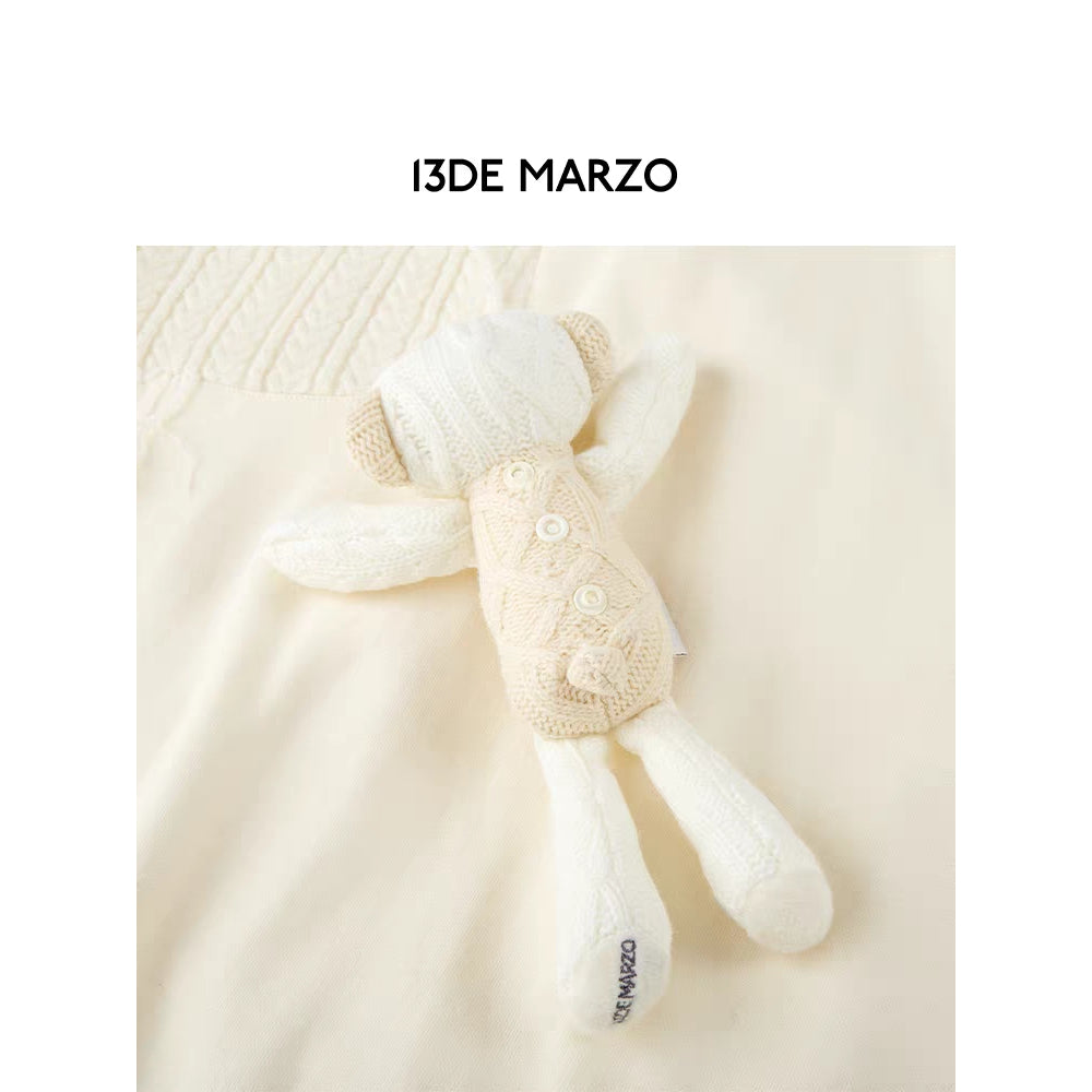 13De Marzo Bear Patchwork Knit Layered Hoodie Beige - Mores Studio