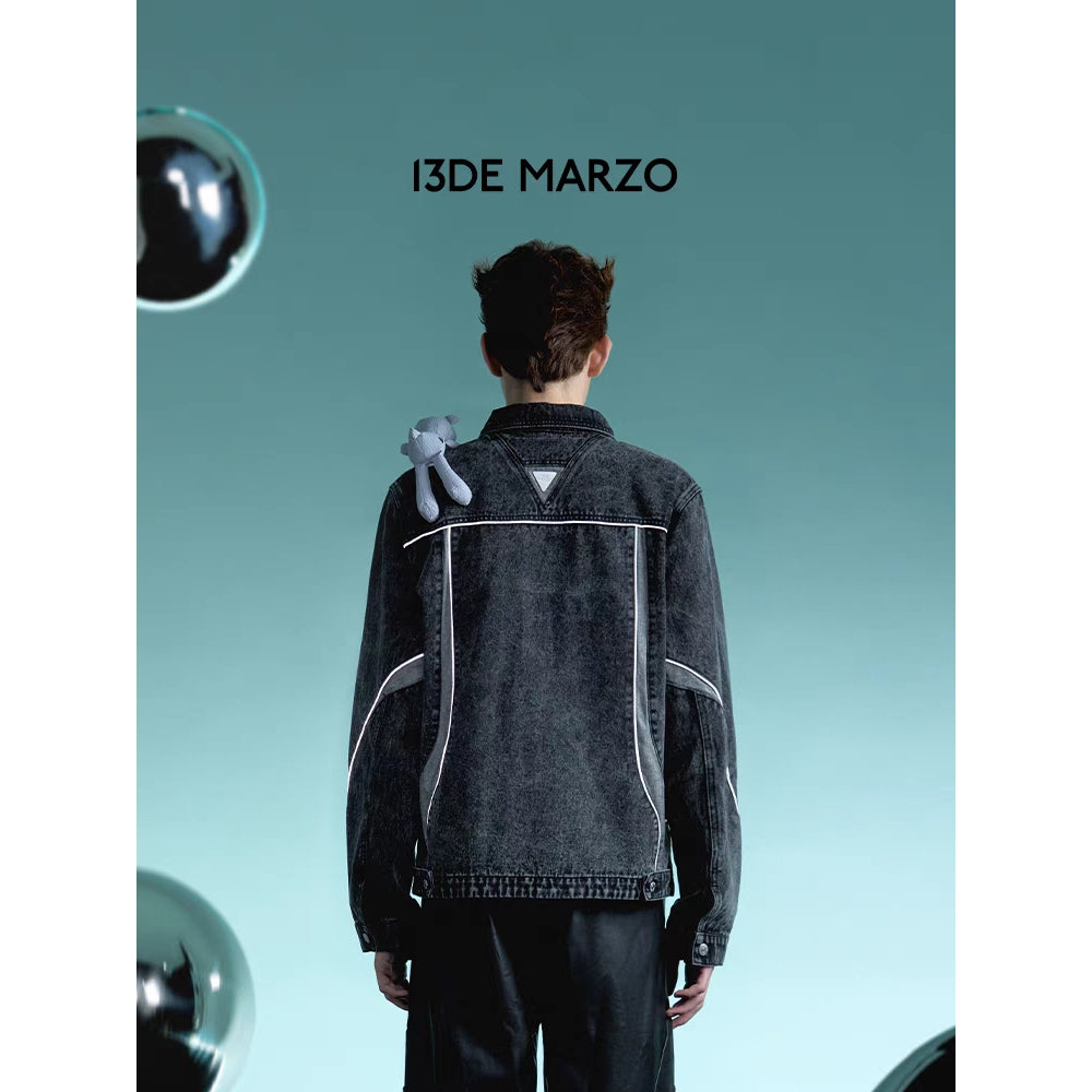 13De Marzo Future Bear Reflective Line Denim Jacket - Mores Studio