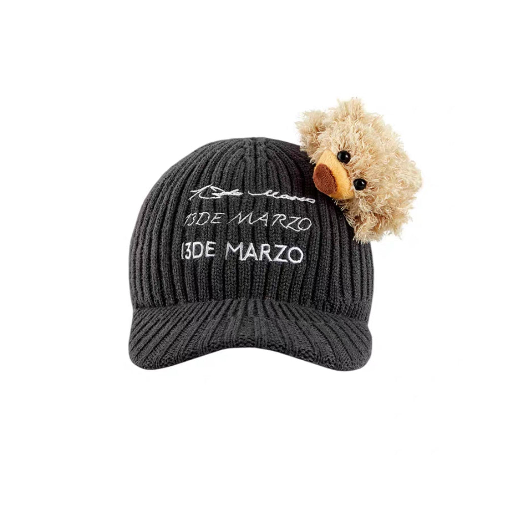 13De Marzo Plush Bear Knit Cap Grey - Mores Studio