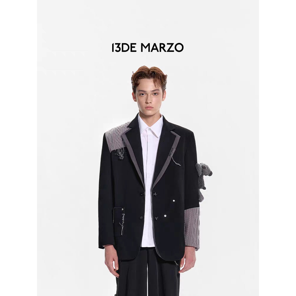 13De Marzo Double Layered Knit Patch Suit Jacket Black - Mores Studio