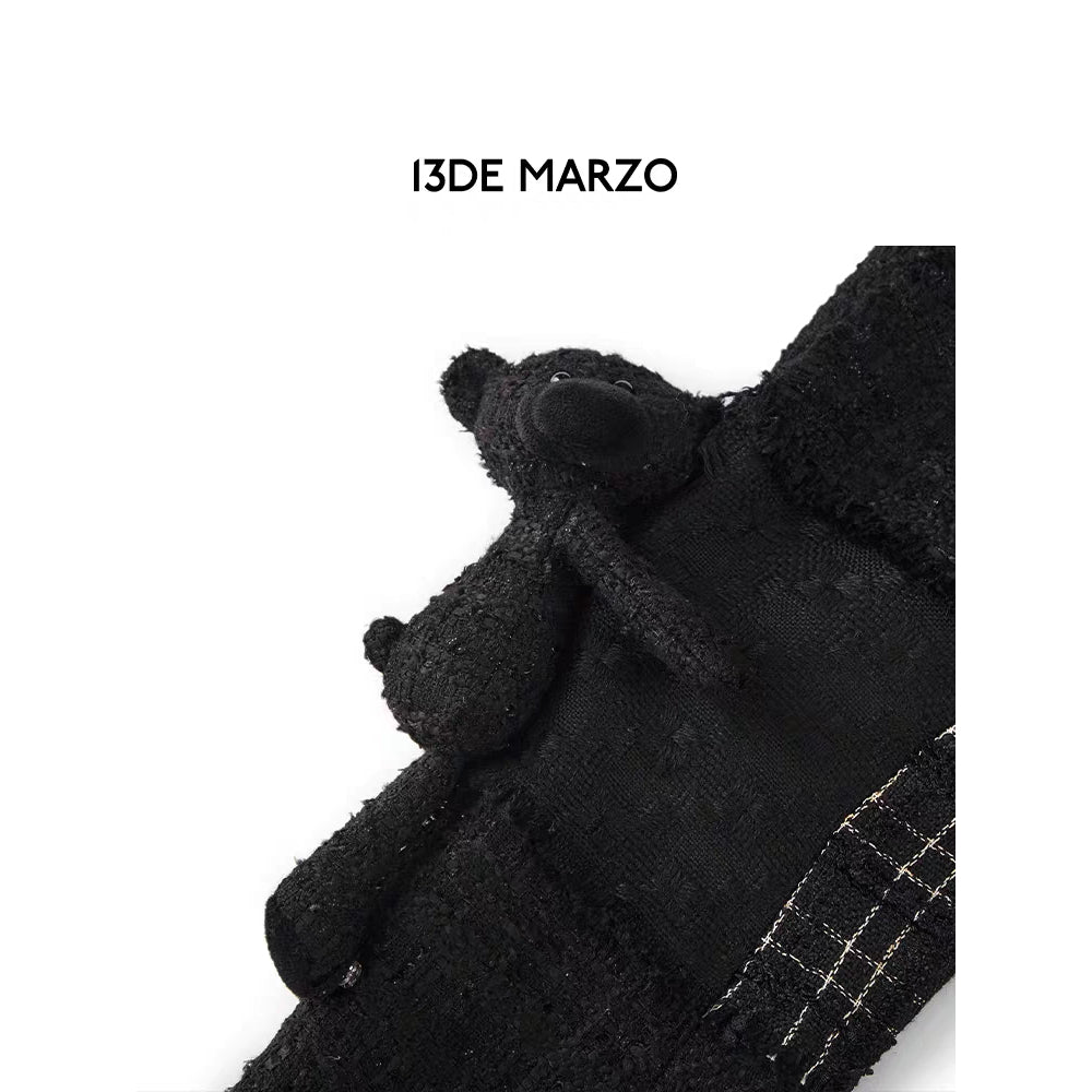 13De Marzo Plush Bear Tweed Patch Suit Jacket Black - Mores Studio