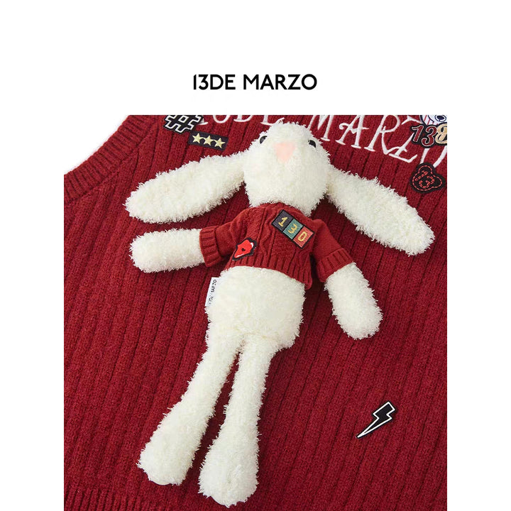 13De Marzo Plush Rabbit Badges Knit Vest Red - Mores Studio