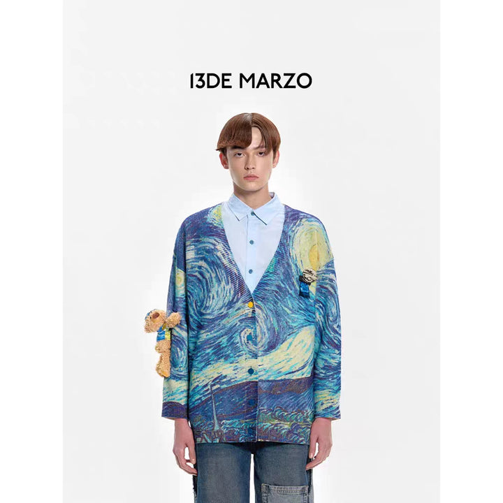 13De Marzo Van Gogh Masterpiece Knit Cardigan Blue - Mores Studio