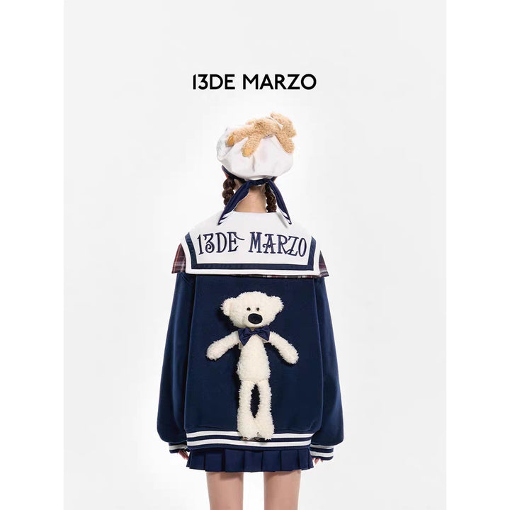 13De Marzo Sailor Collar Padded Coat Navy Blue - Mores Studio