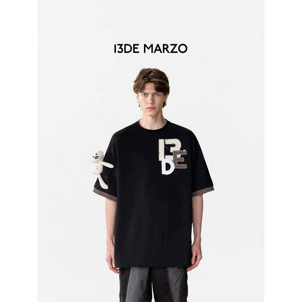 13De Marzo Bear Patched Logo Tee Black - Mores Studio