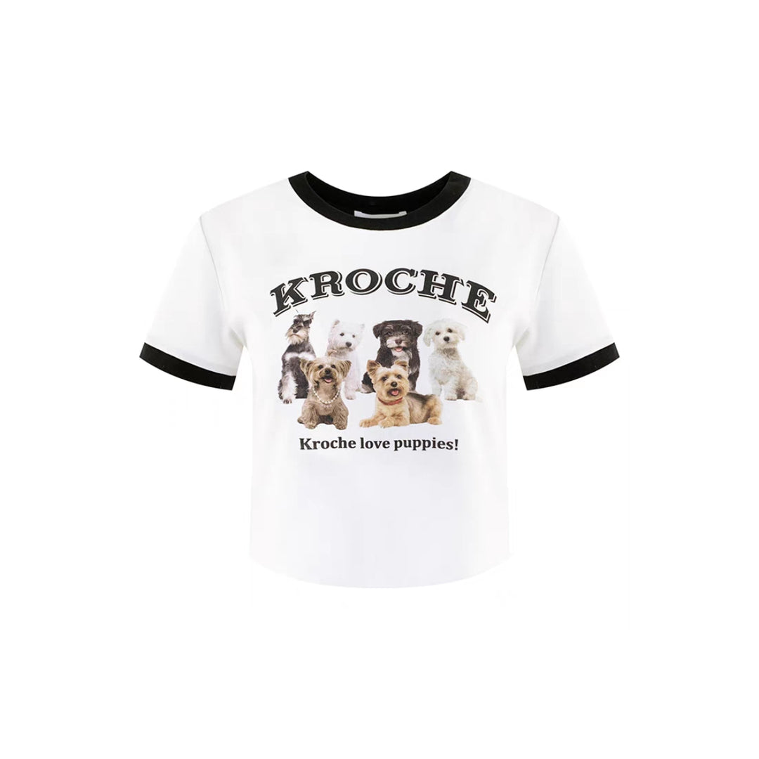 Kroche Printed Love Puppies Crop Top Black - Mores Studio