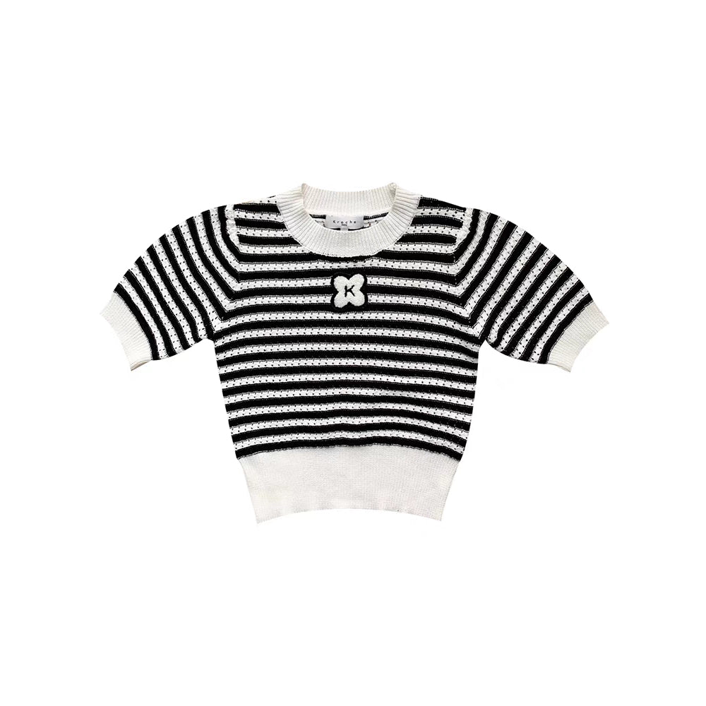 Kroche Embroidery Logo Striped Knit Top Black - Mores Studio