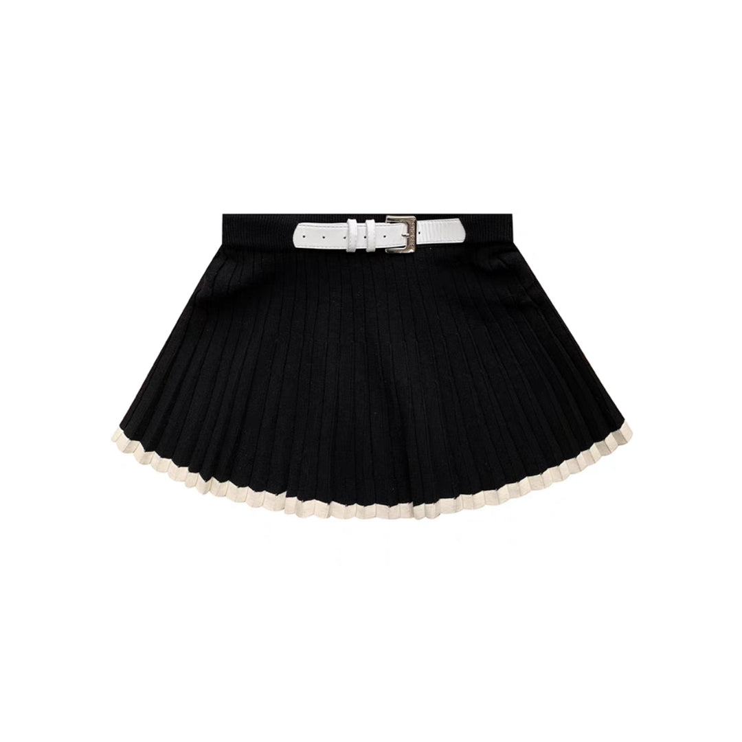 Kroche Color Blocked Pleated Knit Skirt Black - Mores Studio