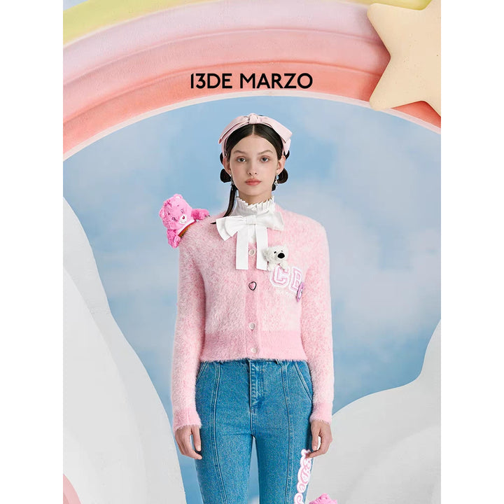 13De Marzo X Care Bears Heart Button Mohair Cardigan Pink - Mores Studio