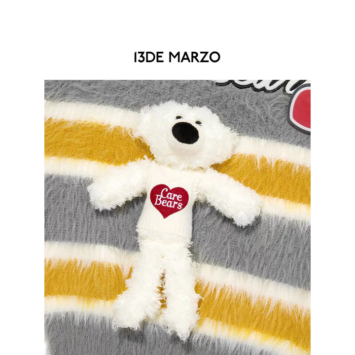 13De Marzo X Care Bears Badges Striped Furry Sweater Yellow - Mores Studio
