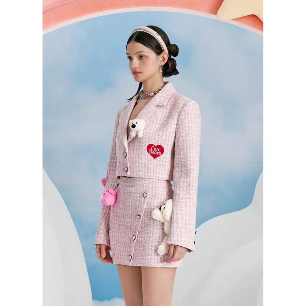 13De Marzo X Care Bears Heart Button Tweed Short Jacket Pink - Mores Studio