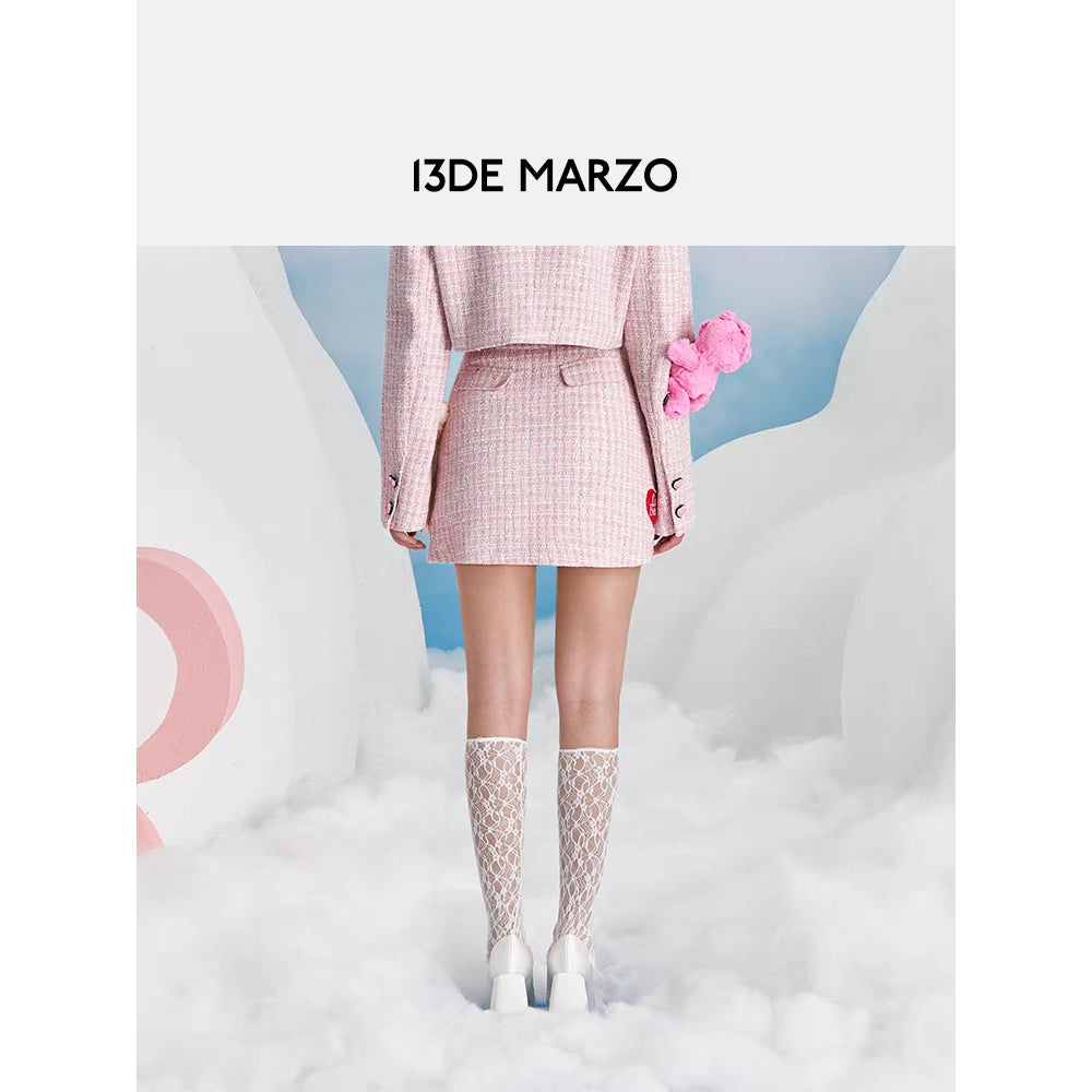 13De Marzo X Care Bears Heart Button Tweed Skirt Pink - Mores Studio