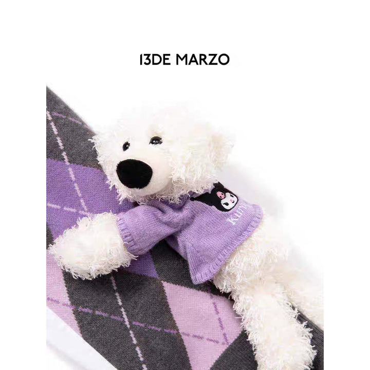 13De Marzo X Kuromi Bear Diamond Checked Knit Sweater Purple - Mores Studio