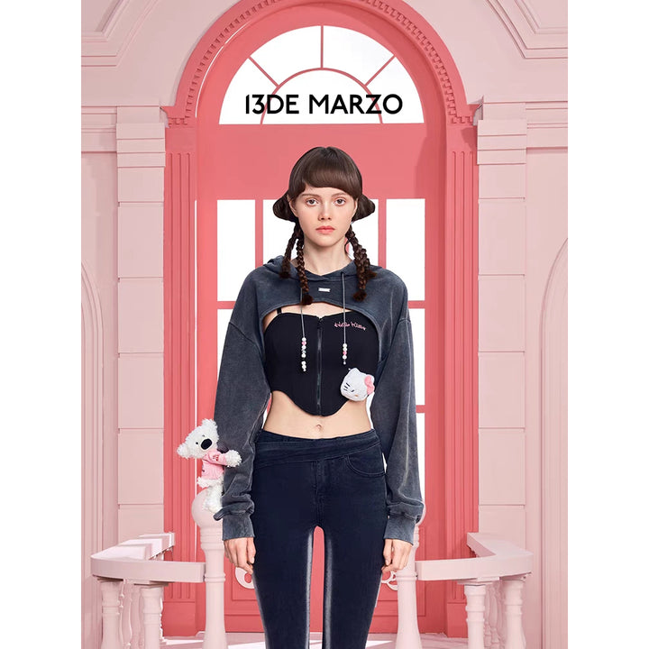 13De Marzo X Hello Kitty Sports Shorts Hoodie Black - Mores Studio