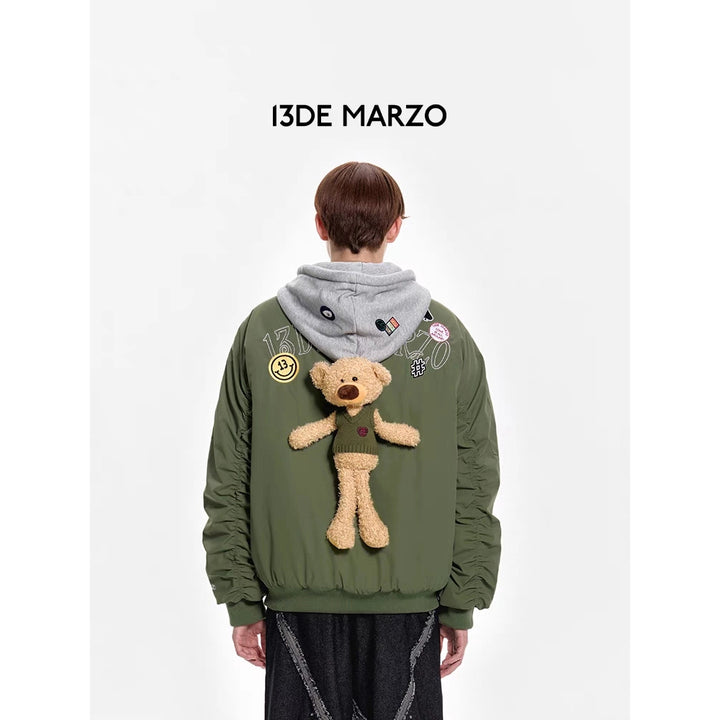 13De Marzo Badges Plush Bear MA-1 Jacket Olive Green - Mores Studio