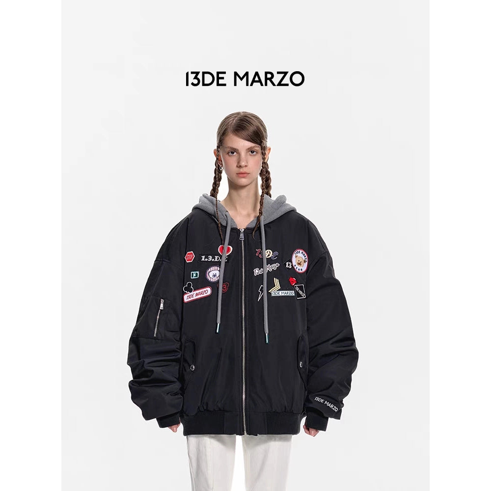 13De Marzo Badges Plush Bear MA-1 Jacket Black - Mores Studio