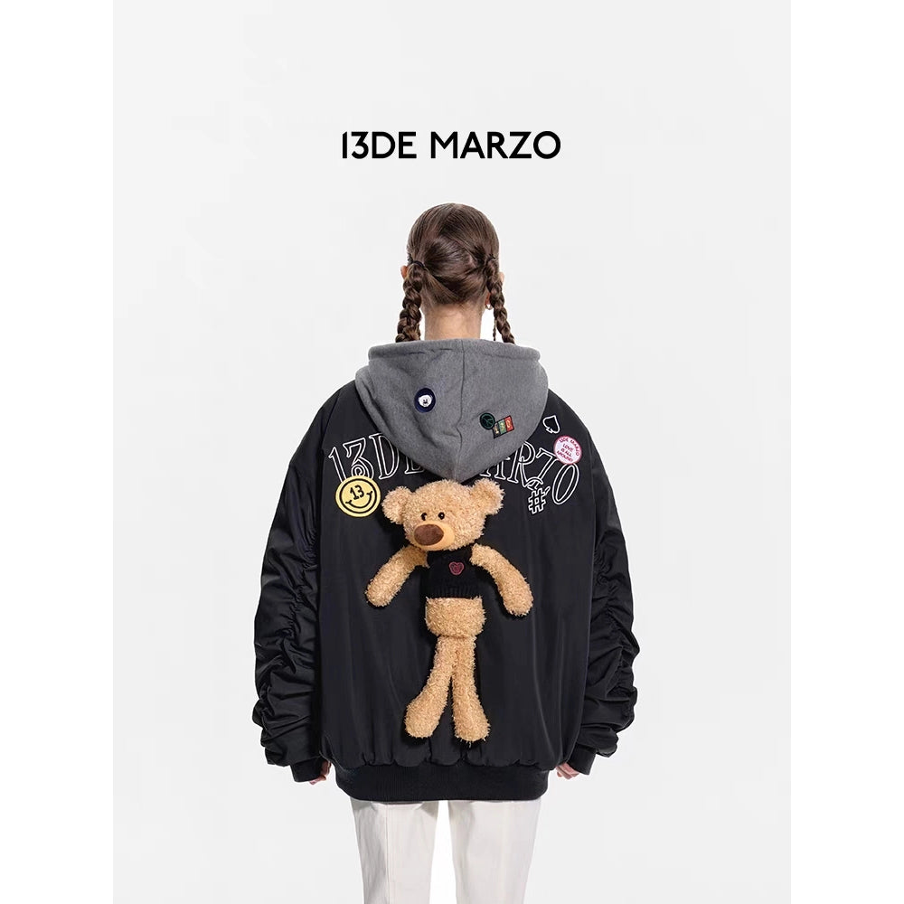 13De Marzo Badges Plush Bear MA-1 Jacket Black - Mores Studio
