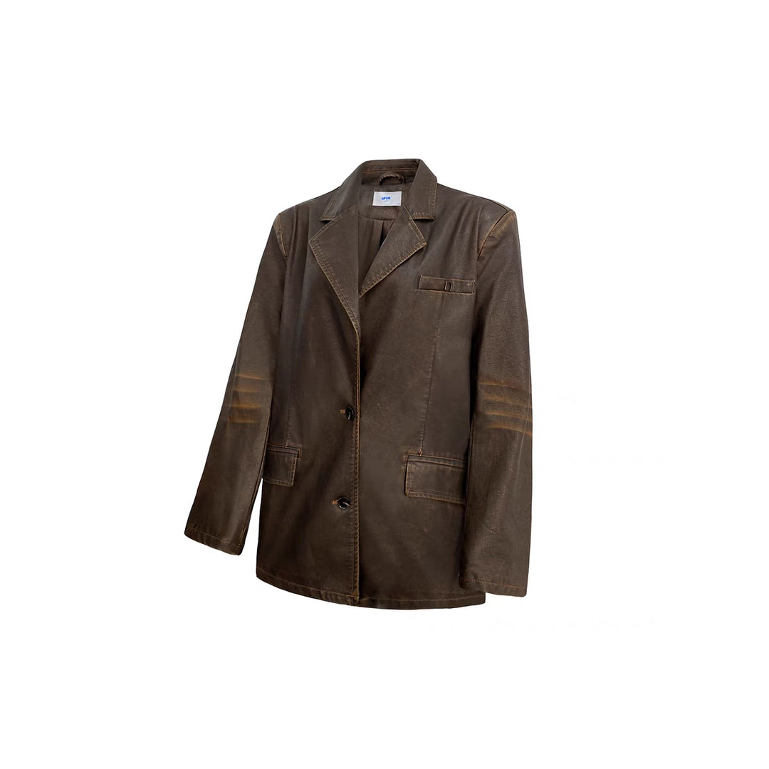 IFIK Vintage Leather Blazer Coat Brown - Mores Studio