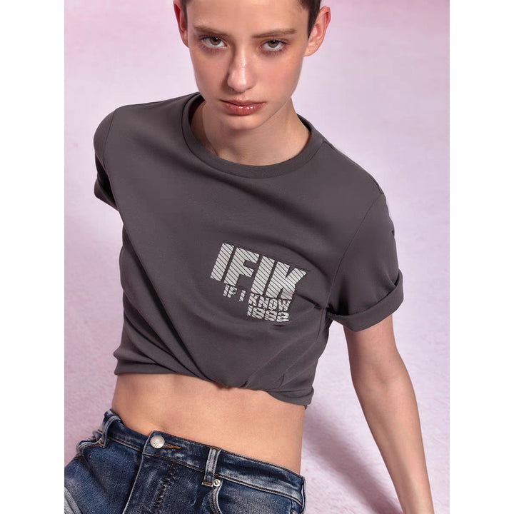 IFIK Logo Printed Cropped Tee Grey - Mores Studio