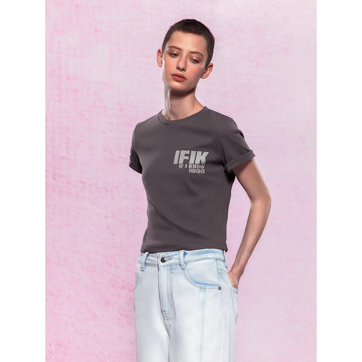 IFIK Logo Printed Cropped Tee Grey - Mores Studio