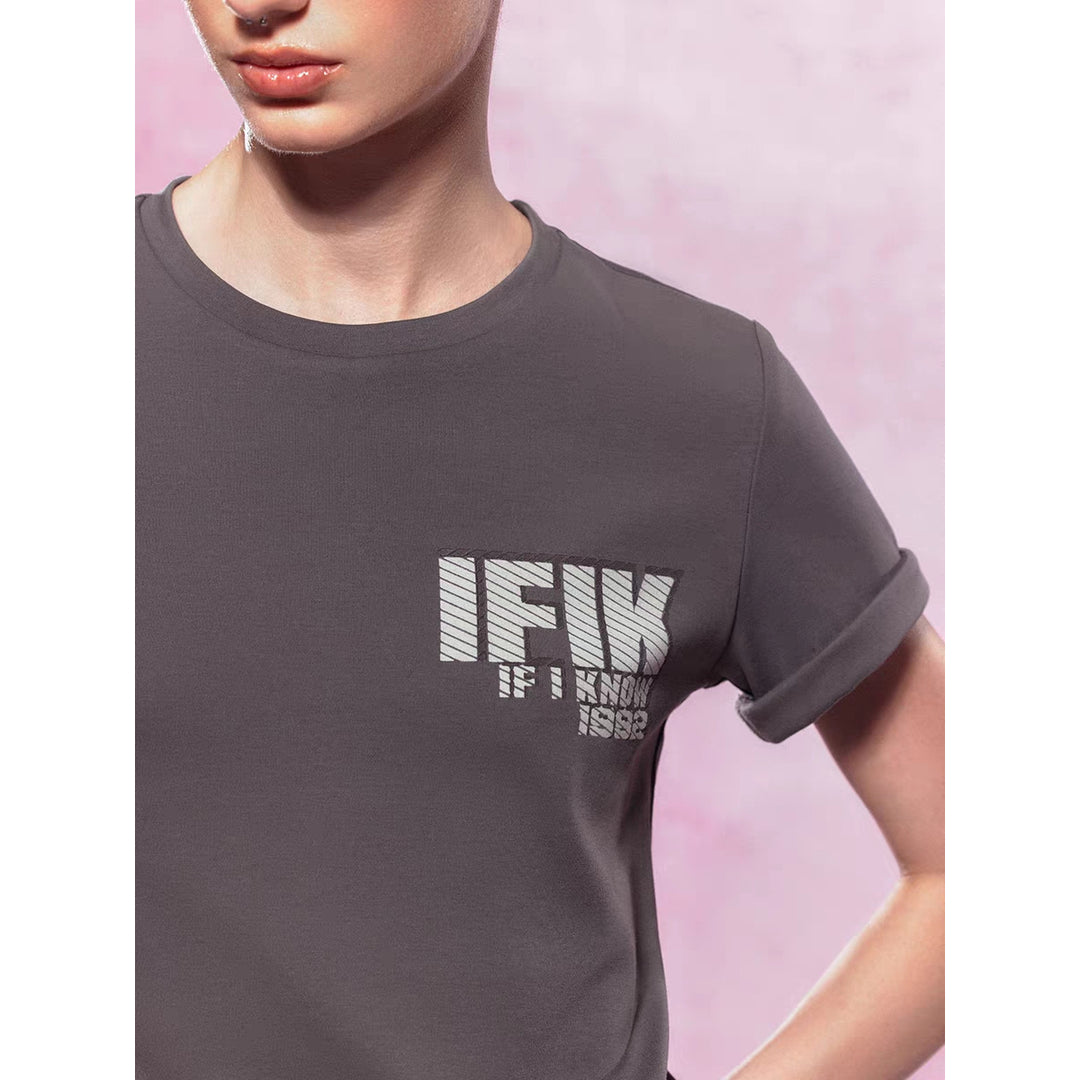 IFIK Logo Printed Cropped Tee Grey - Mores Studio