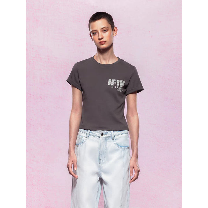 IFIK Logo Printed Cropped Tee Grey - Mores Studio