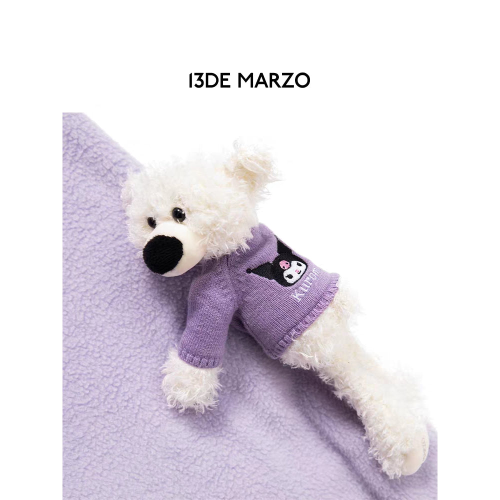 13De Marzo X Kuromi Bear Scarf Fleece Hoodie Purple - Mores Studio
