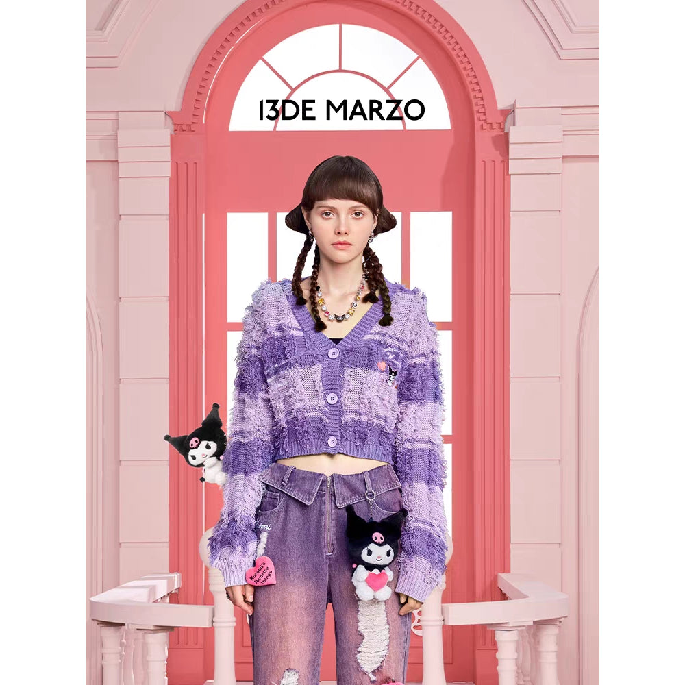 13De Marzo X Kuromi Bear Striped Knit Cardigan Purple - Mores Studio