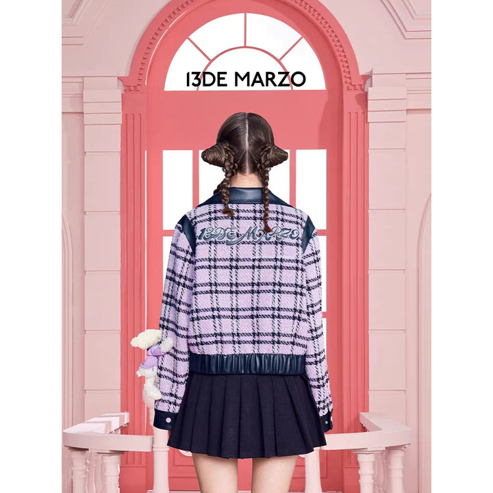 13De Marzo X Kuromi Bear Plaid Tweed Short Jacket Purple - Mores Studio