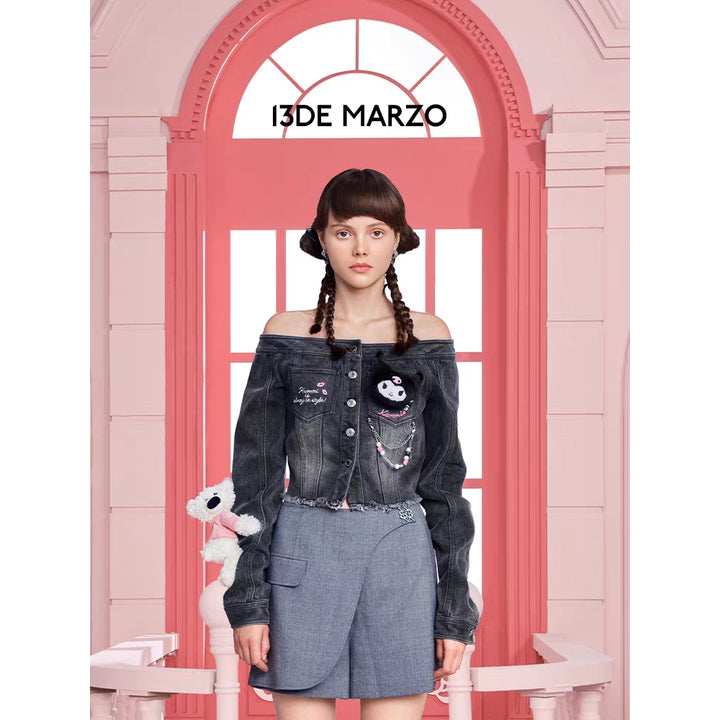 13De Marzo X Kuromi Bear Off Shoulder Denim Top Black - Mores Studio