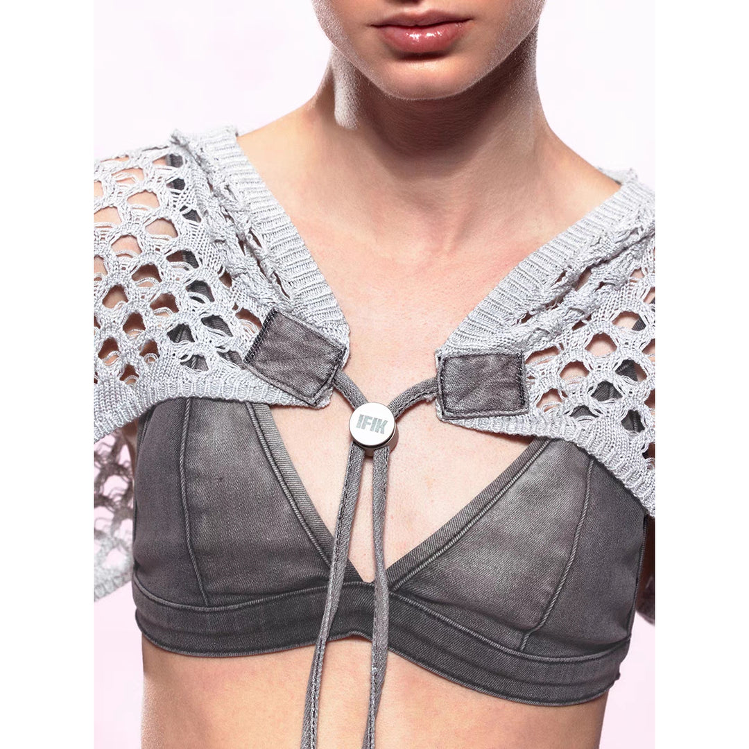 IFIK Knit Short Cardigan Top Grey - Mores Studio