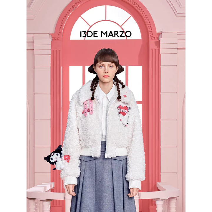 13De Marzo X Kuromi Bear Short Fleece Coat White - Mores Studio